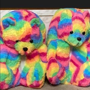 Rainbow teddy bear slippers , one size fits MOST